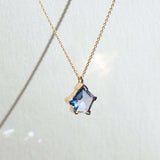 Sapphire 14k yellow gold necklace NYC fine jewelry brooklyn NY New York jeweler sustainable ethical greenpoint engagement