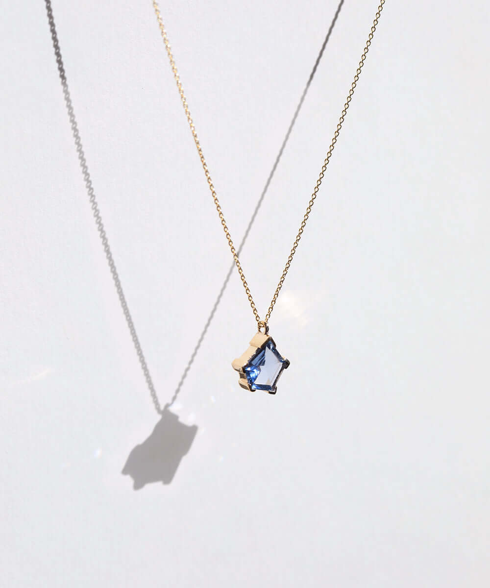 Sapphire 14k yellow gold necklace NYC fine jewelry brooklyn NY New York jeweler sustainable ethical greenpoint engagement