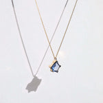Sapphire 14k yellow gold necklace NYC fine jewelry brooklyn NY New York jeweler sustainable ethical greenpoint engagement