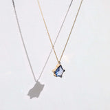 Sapphire 14k yellow gold necklace NYC fine jewelry brooklyn NY New York jeweler sustainable ethical greenpoint engagement