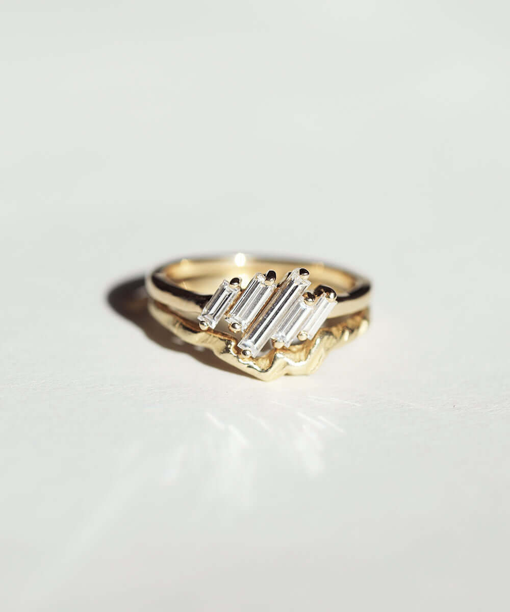  Asymmetrical Baguette Diamond Engagement Ring Macha Studio Brooklyn New York