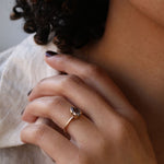 salt and pepper diamond ring 14k yellow pear modified bezel.