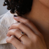 salt and pepper diamond ring 14k yellow pear modified bezel.