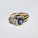 Dual Ring White Diamond Sapphire, 14k Yellow Gold, Brooklyn New York 11222