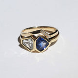 Dual Ring White Diamond Sapphire, 14k Yellow Gold, Brooklyn New York 11222