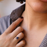 pear dark blue sapphire modified bezel ring Brooklyn New York 11222