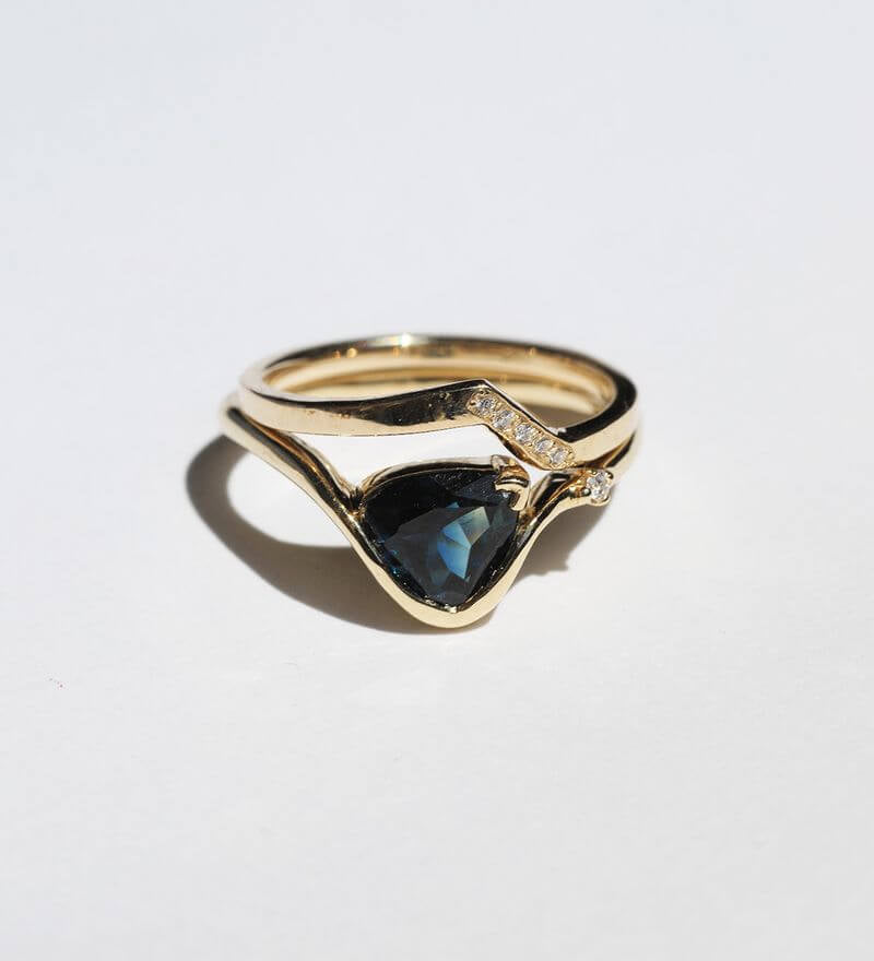  14k Yellow Gold Band Sapphire Ring Diamond , Brooklyn New York