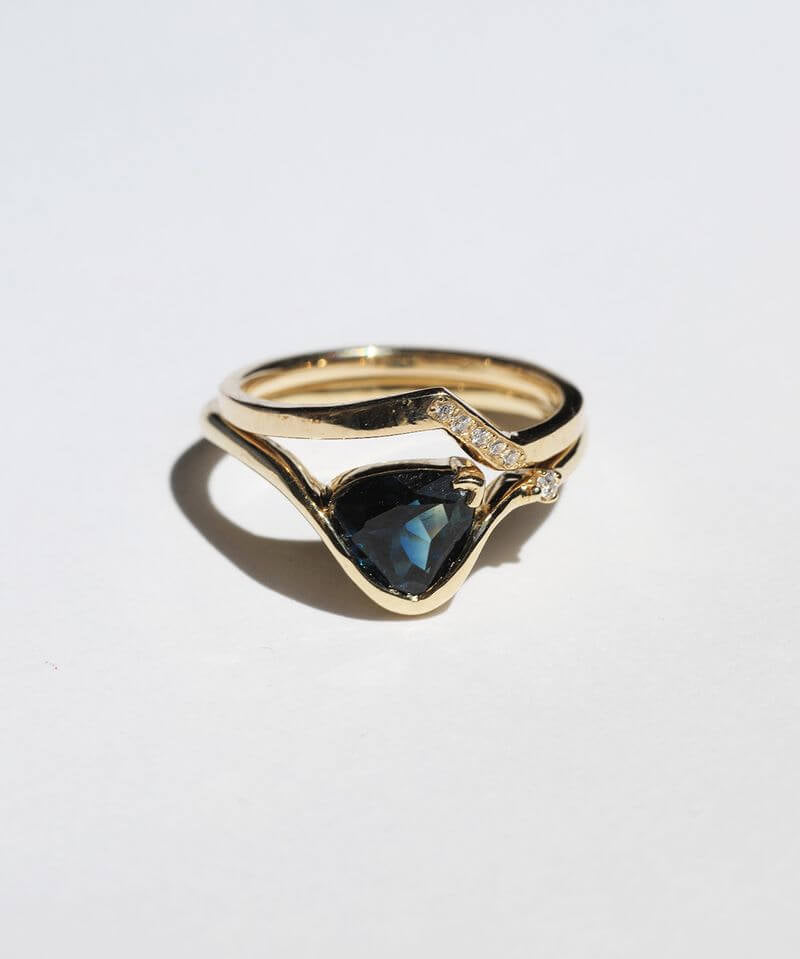  14k Yellow Gold Band Sapphire Ring Diamond , Brooklyn New York