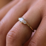 White diamond three stone engagement ring in 14k gold handcrafted macha studio brooklyn new york