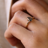 Salt and Pepper Pear shaped Diamond with Black Diamonds prong setting  14k Yellow Gold Greenpoint Brooklyn New York City 11222