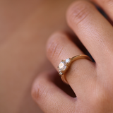 White diamond three stone engagement ring in 14k gold handcrafted macha studio brooklyn new york