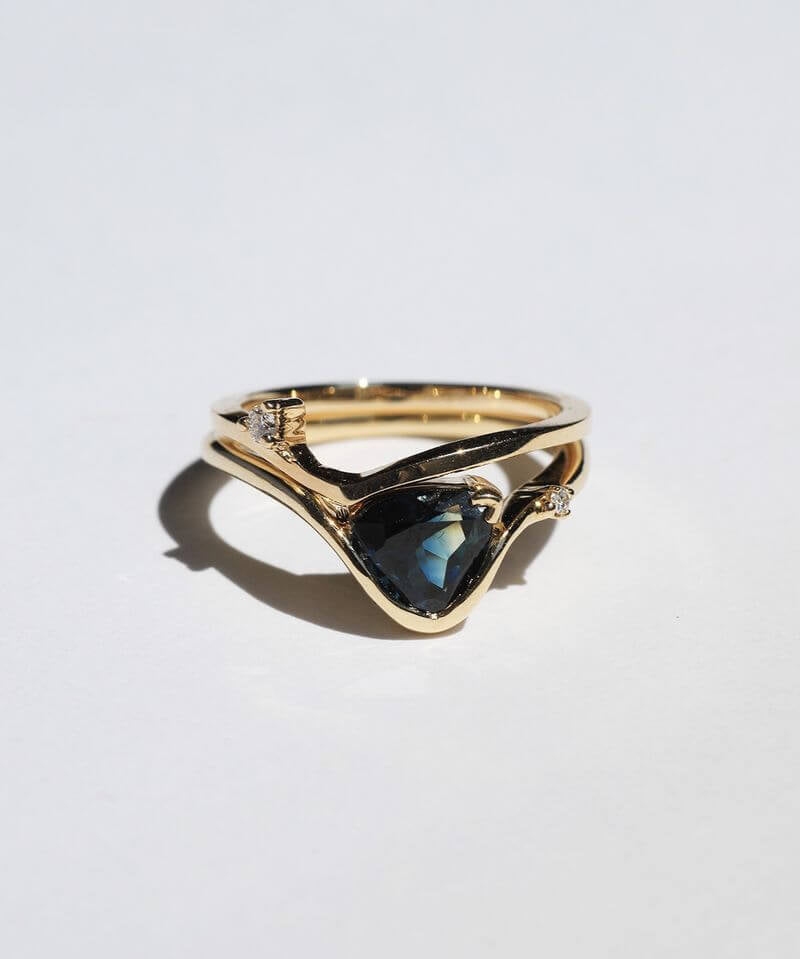  14k Yellow Gold Band Sapphire Ring Diamond , Brooklyn New York