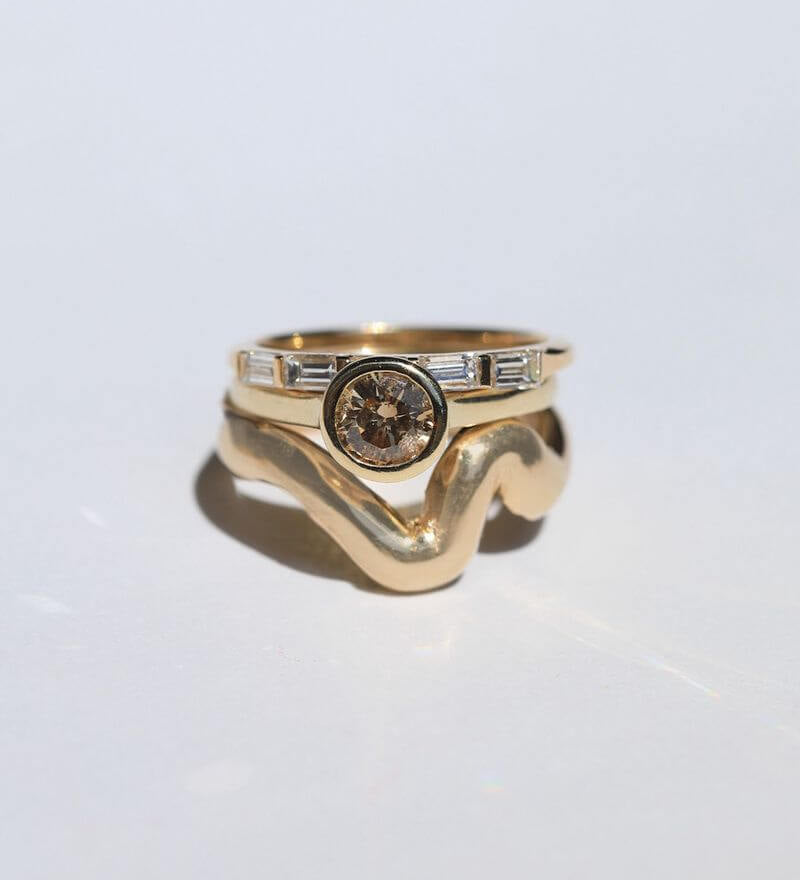 Wedding band Salt & pepper Diamond, 14k Yellow gold Brooklyn New York 