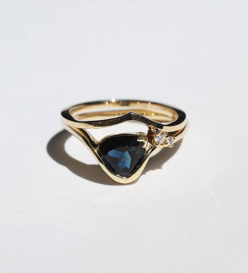 14k Yellow Gold Band Sapphire Ring Diamond , Brooklyn New York 