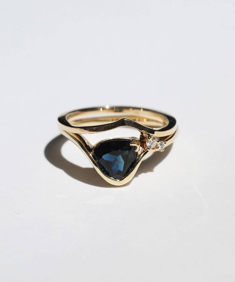 14k Yellow Gold Band Sapphire Ring Diamond , Brooklyn New York 