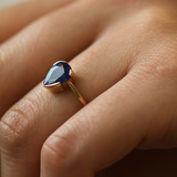 pear dark blue sapphire modified bezel ring Brooklyn New York 11222