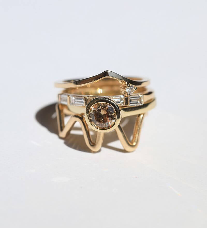 Salt & Pepper Diamond Ring, Wedding Band 14k Yellow Gold, Brooklyn New York 11222