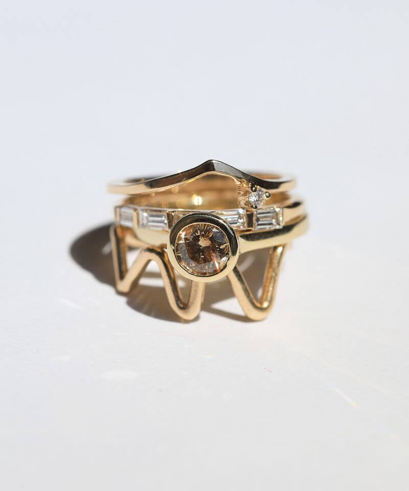 Salt & Pepper Diamond Ring, Wedding Band 14k Yellow Gold, Brooklyn New York 11222