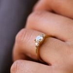 White diamond three stone engagement ring in 14k gold handcrafted macha studio brooklyn new york