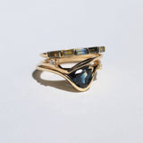 bi- color Sapphire, 14k yellow Gold, Diamond Ring Wedding Band , Broken New York 