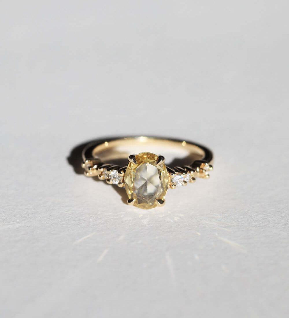 14k yellow gold diamonds yellow diamond engagement ring NYC fine jewelry brooklyn NY New York jeweler sustainable ethical greenpoint engagement