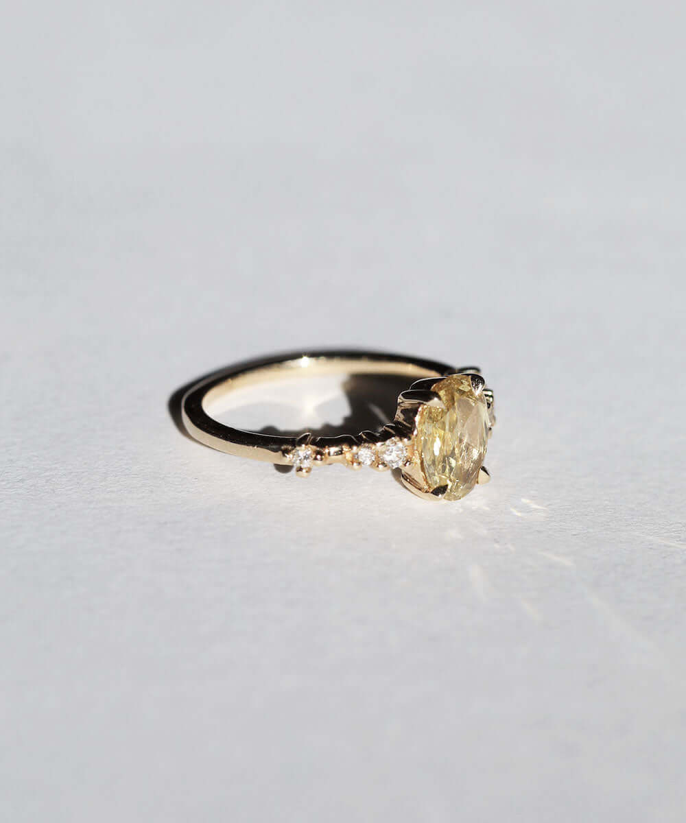 14k yellow gold diamonds yellow diamond engagement ring NYC fine jewelry brooklyn NY New York jeweler sustainable ethical greenpoint engagement