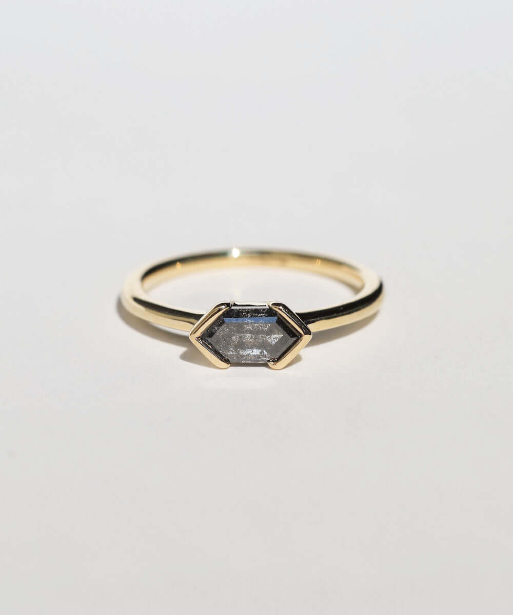14k Yellow Gold Ring Sapphire NYC fine jewelry brooklyn NY New York jeweler sustainable ethical greenpoint engagement sapphire white diamond