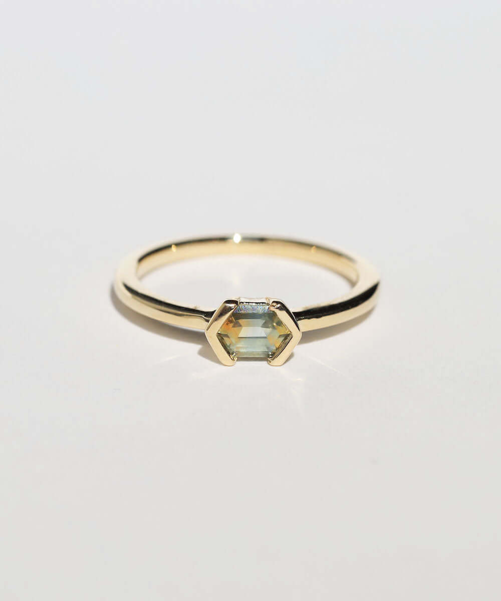 14k Yellow Gold Ring Sapphire NYC fine jewelry brooklyn NY New York jeweler sustainable ethical greenpoint engagement sapphire white diamond