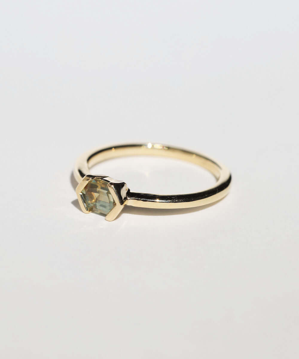 14k Yellow Gold Ring Sapphire NYC fine jewelry brooklyn NY New York jeweler sustainable ethical greenpoint engagement sapphire white diamond