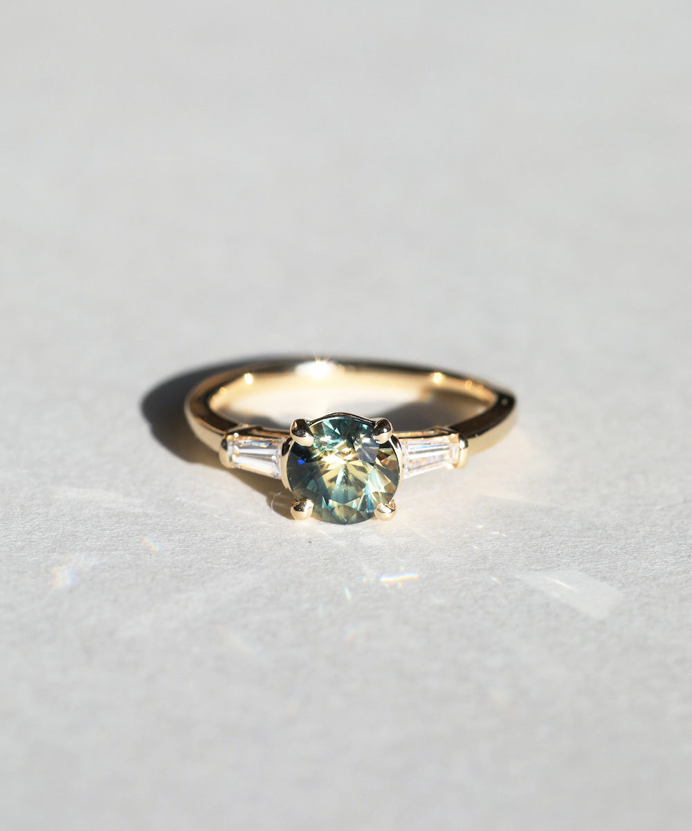 sapphire nyc jewelry engagement yellow gold diamond Australian bi-color