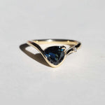 14k Yellow Gold Ring Sapphire NYC fine jewelry brooklyn NY New York jeweler sustainable ethical greenpoint engagement sapphire white diamond