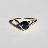 14k Yellow Gold Ring Sapphire NYC fine jewelry brooklyn NY New York jeweler sustainable ethical greenpoint engagement sapphire white diamond