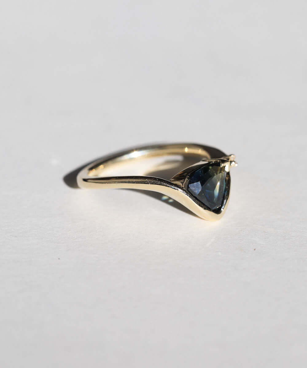 14k Yellow Gold Ring Sapphire NYC fine jewelry brooklyn NY New York jeweler sustainable ethical greenpoint engagement sapphire white diamond