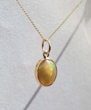 Crystal Opal Brooklyn Greenpoint Macha Pendant Necklace 14k Yellow Gold Oval Opal