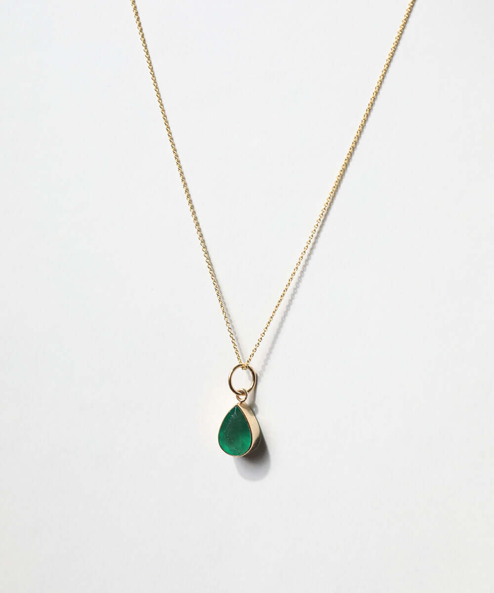 Pear Emerald Bezel Pendant 14k yellow gold Greenpoint Brooklyn Macha Studio