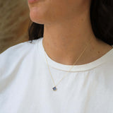 Sapphire 14k yellow gold necklace NYC fine jewelry brooklyn NY New York jeweler sustainable ethical greenpoint engagement