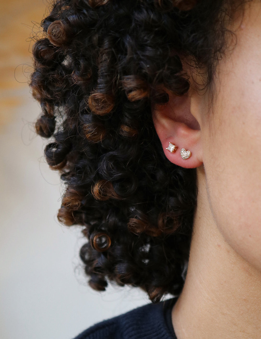 gold and princess cut diamond stud earrings Greenpoint Brooklyn NYC by Macha