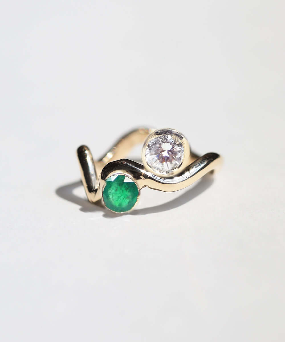 custom ripple ring 14k yellow gold jewelry heirloom diamond emerald NYC Brooklyn necklace NYC fine jewelry brooklyn NY New York jeweler sustainable ethical greenpoint engagement Earrings