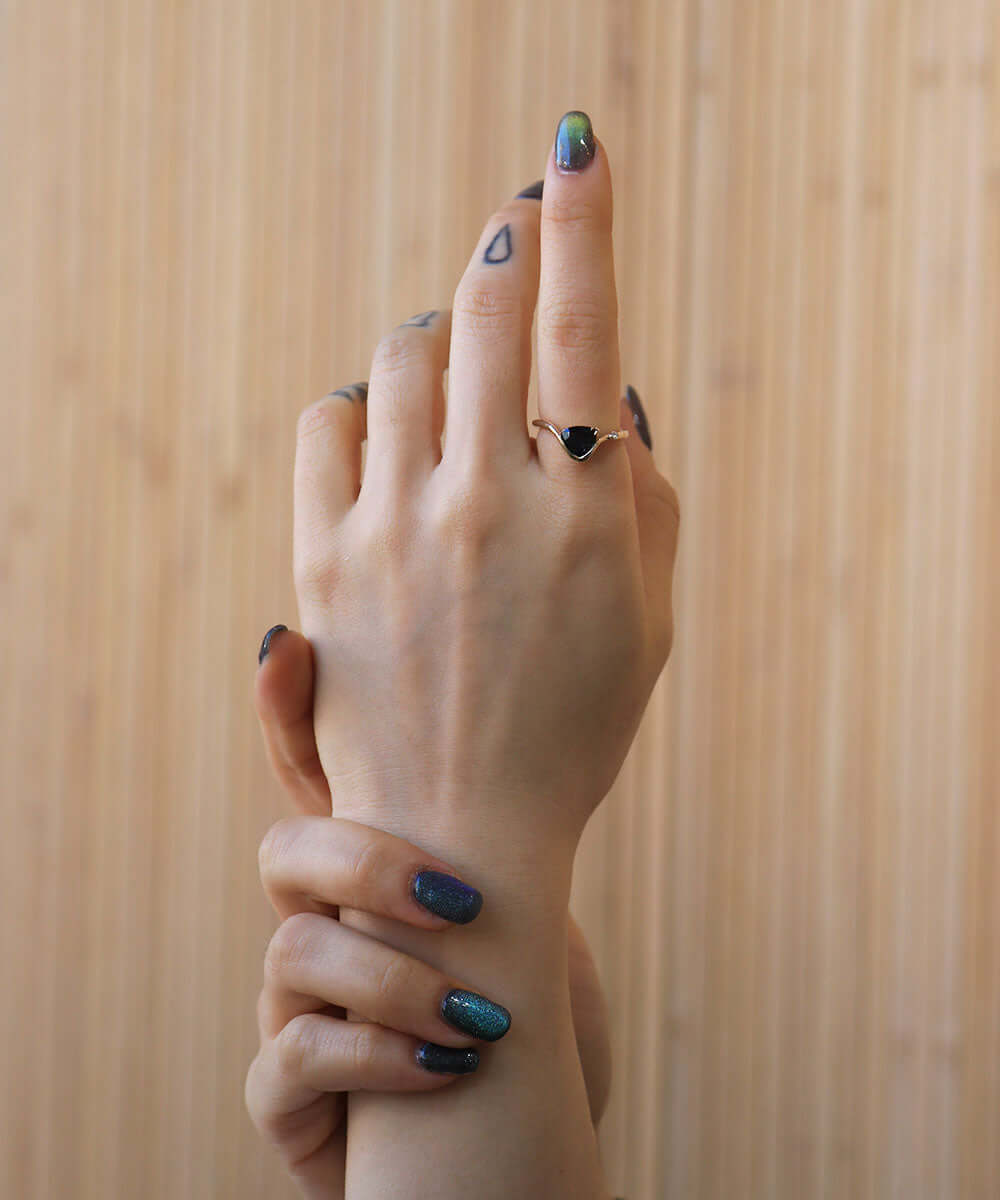  14k Yellow Gold Ring Sapphire NYC fine jewelry brooklyn NY New York jeweler sustainable ethical greenpoint engagement sapphire white diamond