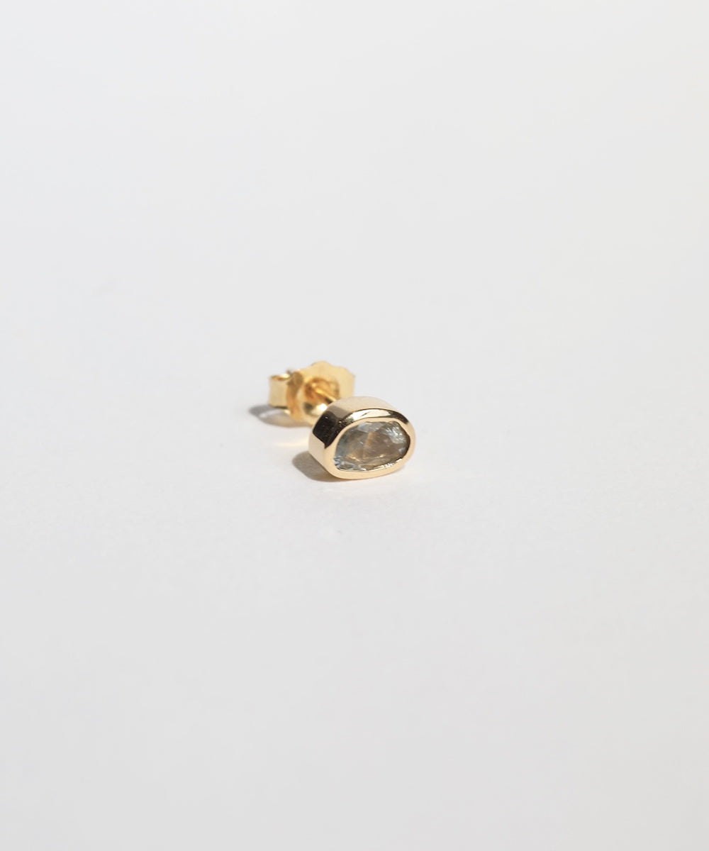 Blue Sapphire small single earring in 14k Yellow Gold Fine Jewelry made in Greenpoint Brooklyn NYC