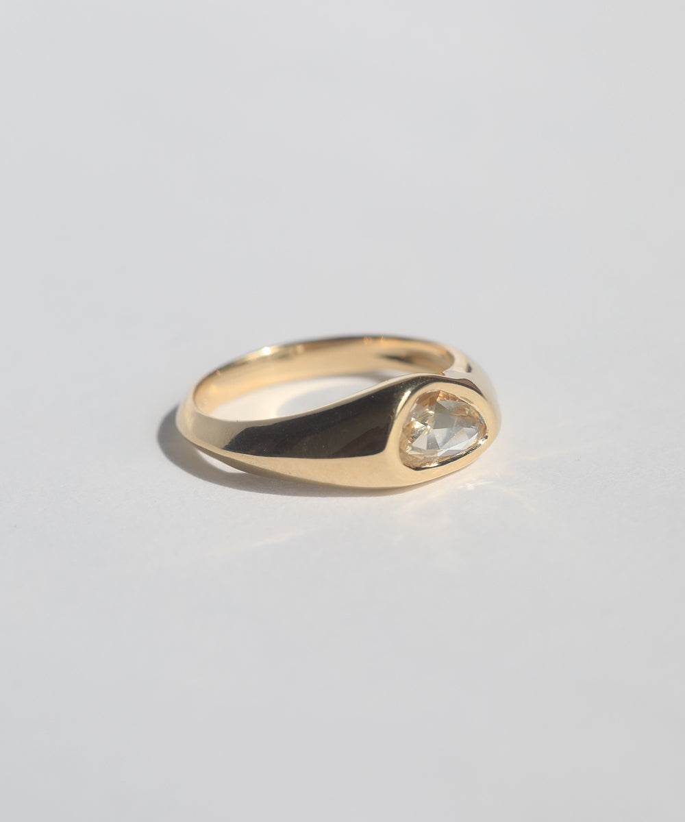 Yellow sapphires Gold Signet Ring clear Diamond alternative mens or unisex wedding band made in Greenpoint Brooklyn by Macha Studio