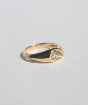 Yellow sapphires Gold Signet Ring clear Diamond alternative mens or unisex wedding band made in Greenpoint Brooklyn by Macha Studio