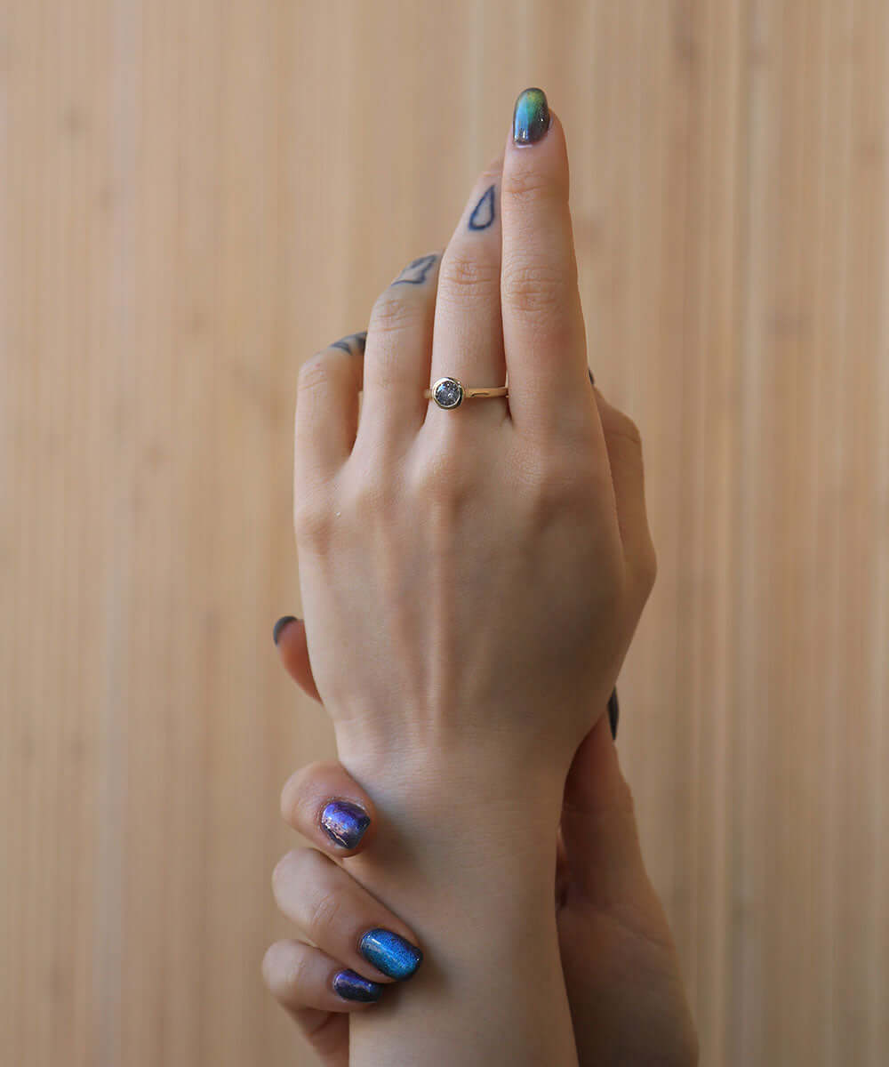 salt and pepper diamond yellow gold jewelry sustainable brooklyn ny handmade macha studio engagement