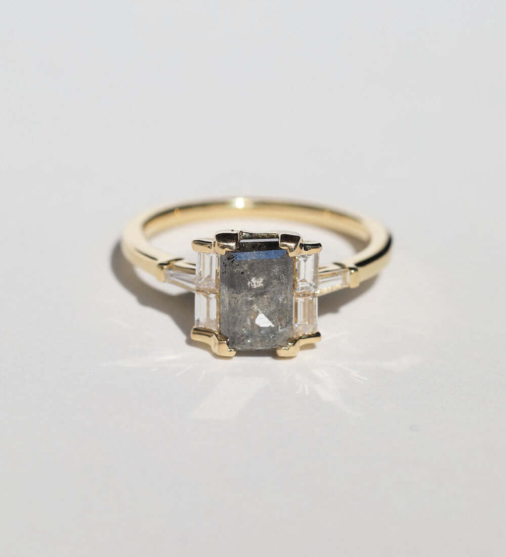 14k Yellow Gold Ring Sapphire NYC fine jewelry brooklyn NY New York jeweler sustainable ethical greenpoint engagement sapphire white diamond