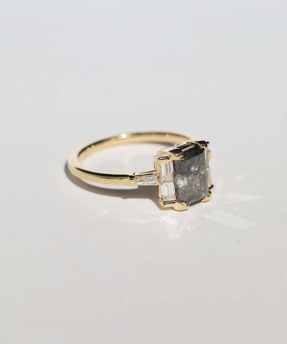 14k Yellow Gold Ring Sapphire NYC fine jewelry brooklyn NY New York jeweler sustainable ethical greenpoint engagement sapphire white diamond