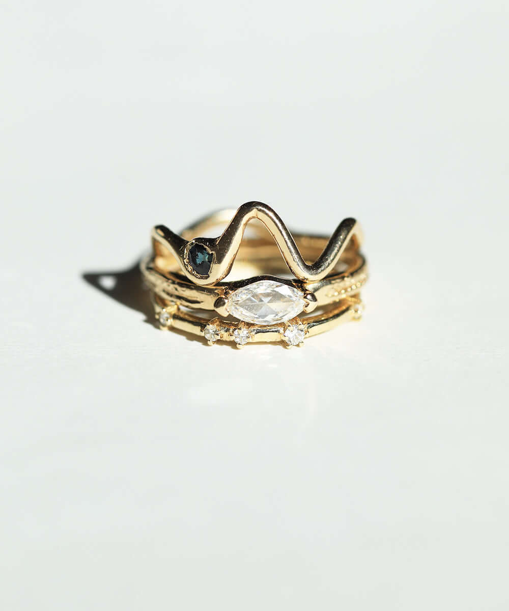 Ring Stack 14k Gold Diamond Sapphire NYC fine jewelry brooklyn NY New York jeweler sustainable ethical greenpoint engagement