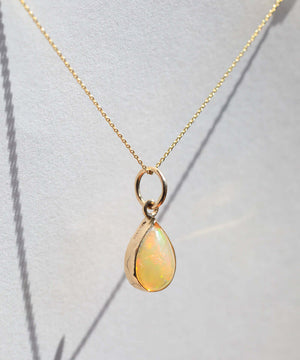 Brooklyn Greenpoint Macha Pendant Necklace 14k Yellow Gold Tear Drop Opal