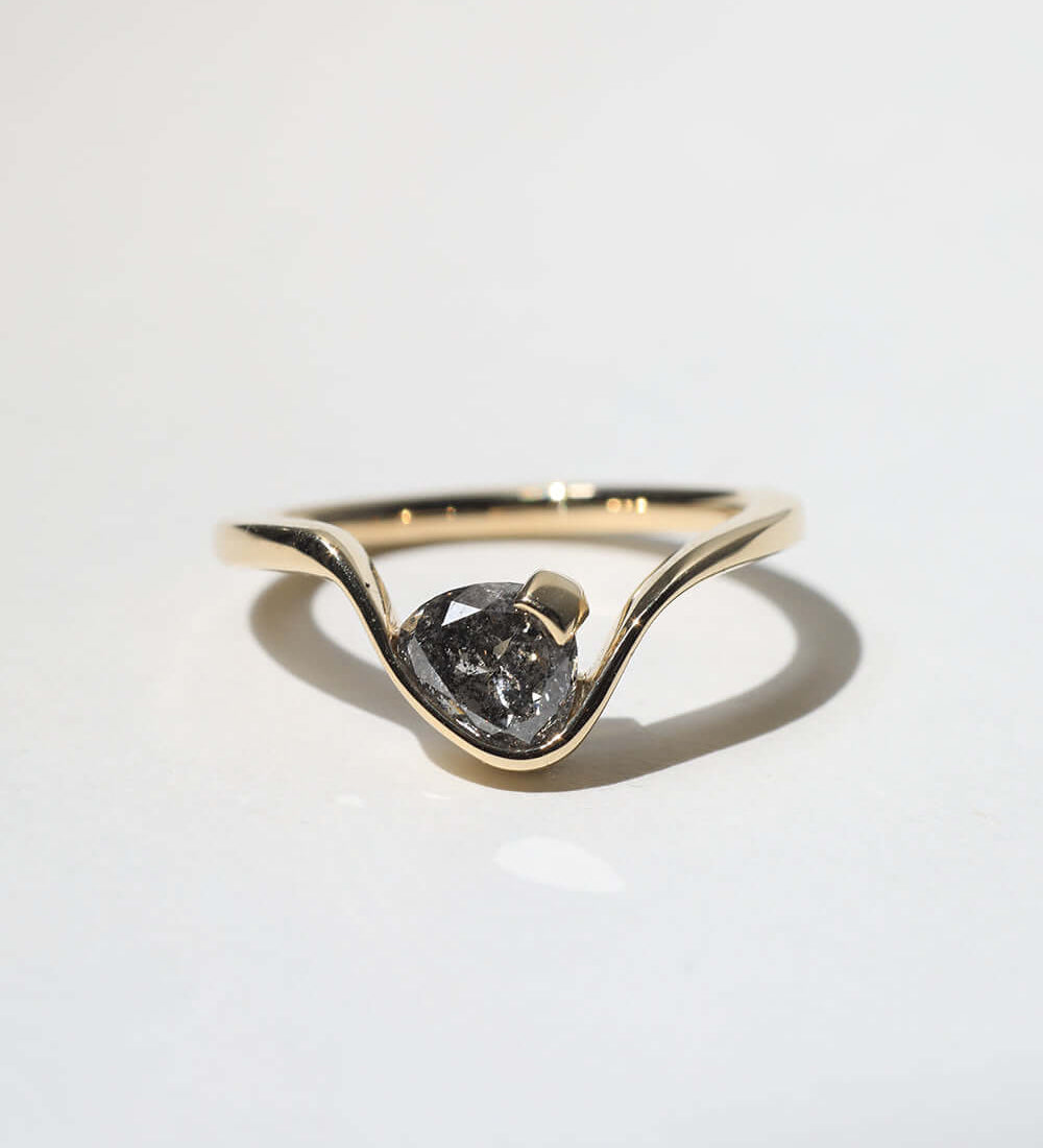 wave ring salt & pepper diamond gold engagement ring brooklyn jewelry nyc macha