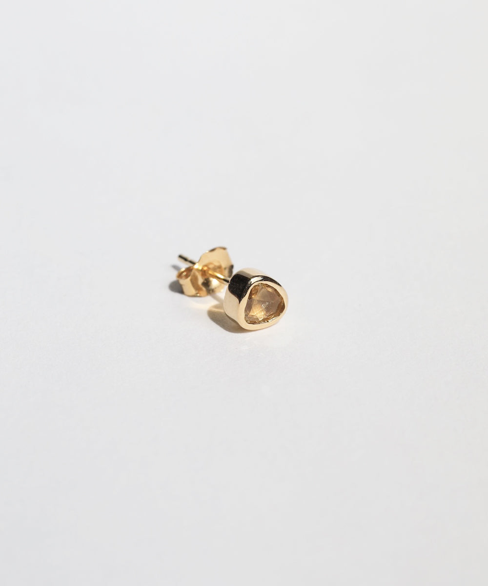 Yellow Sapphire small single earring in 14k Yellow Gold Fine Jewelry made in Greenpoint Brooklyn NYC