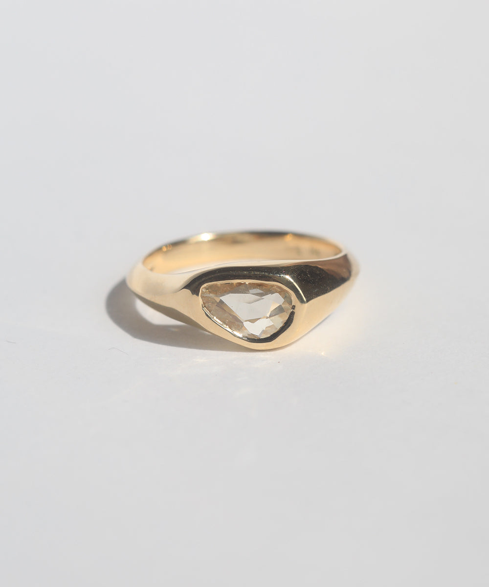 Yellow sapphires Gold Signet Ring clear Diamond alternative mens or unisex wedding band made in Greenpoint Brooklyn by Macha Studio